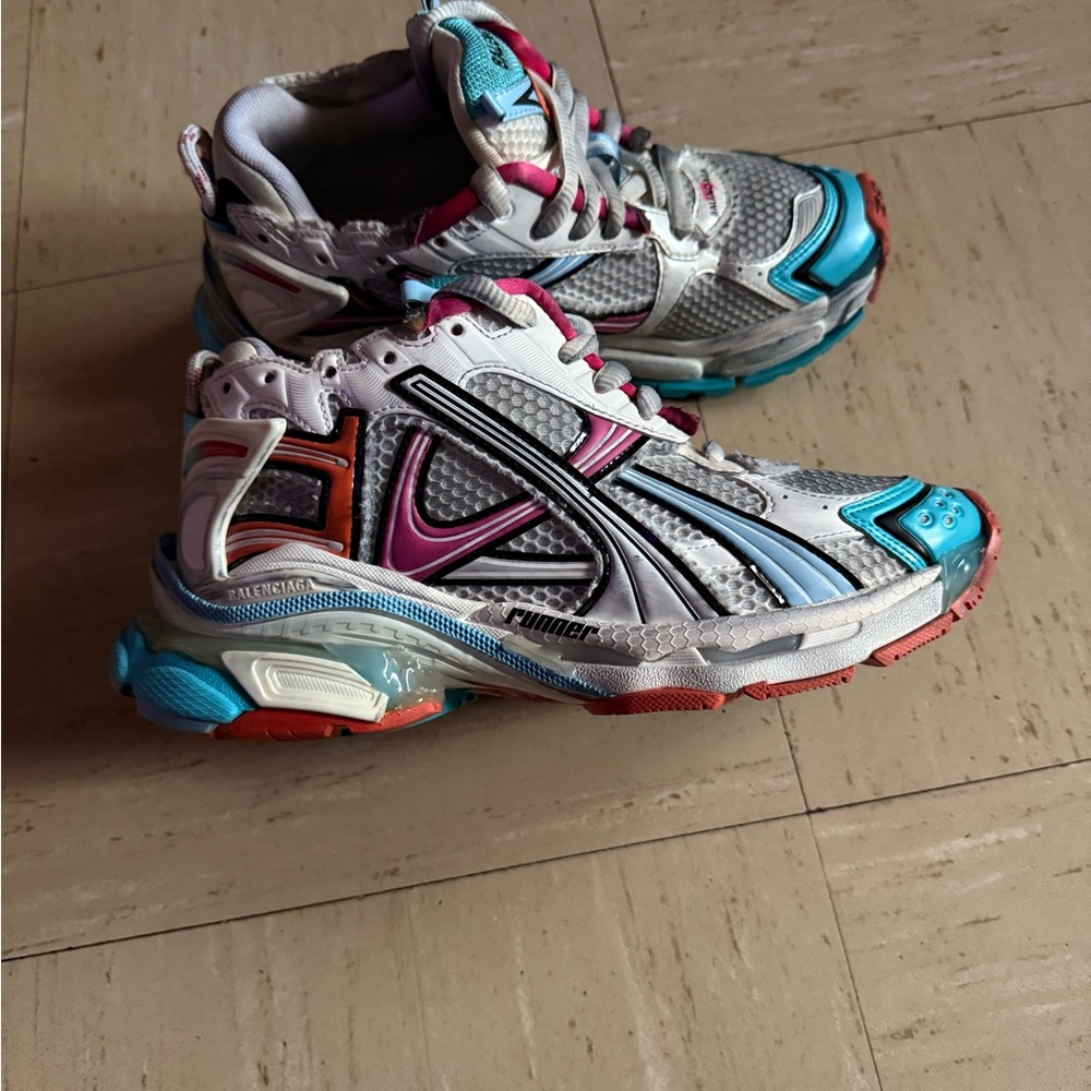 Balenciaga Silver Blue Athletic Shoes with Supportive Design